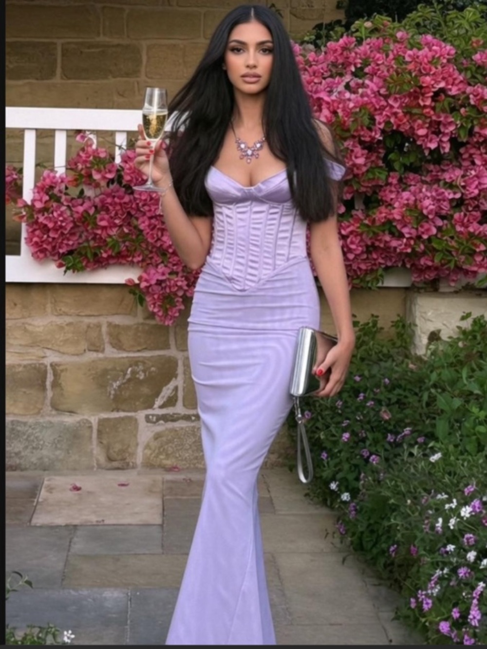 House of CB ‘BREEZE’ Orchid Satin Corset Maxi Dress/ XSmall (Plus) US2-4 $285